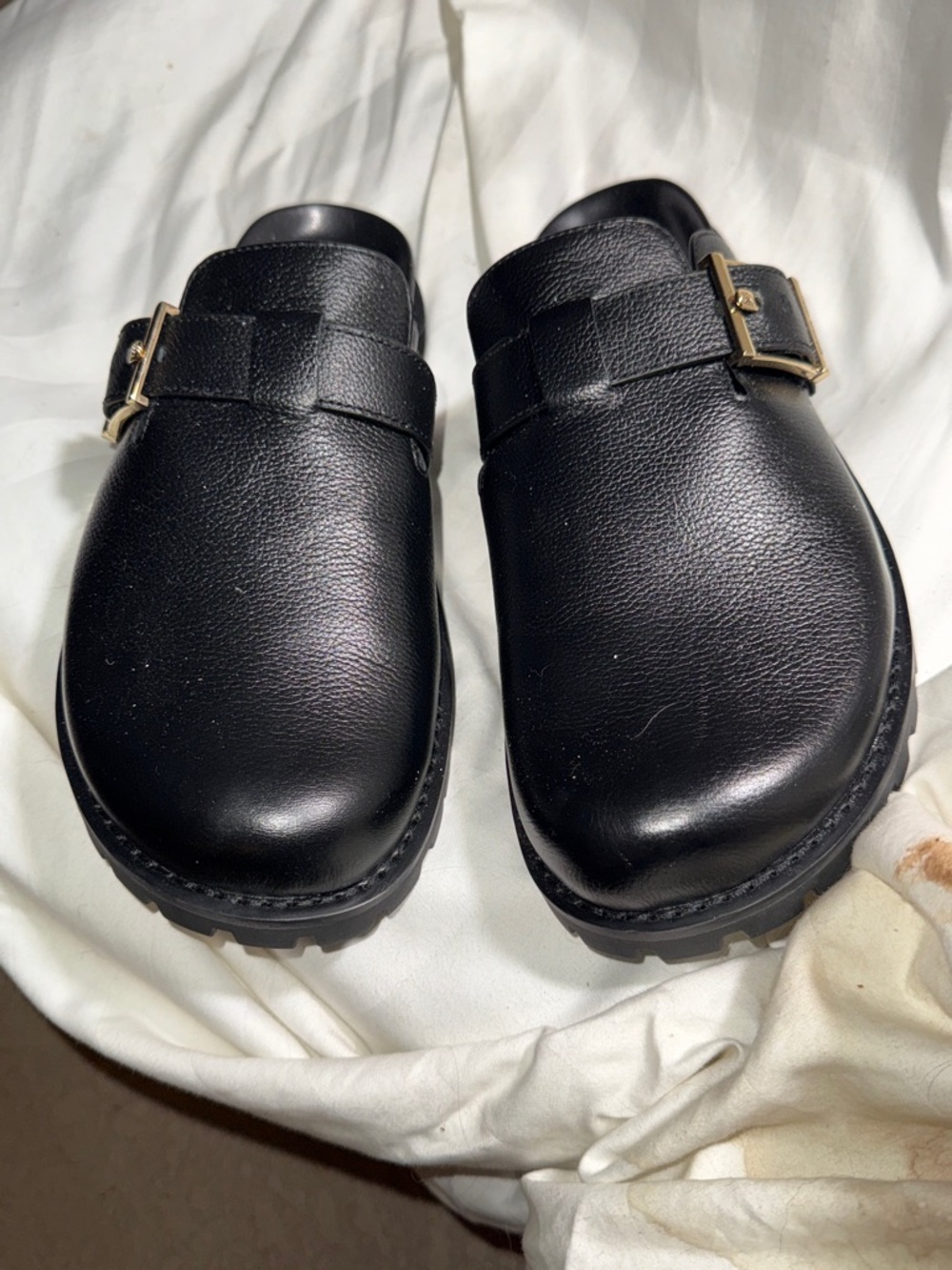 NWOT - Michael Kors Black Leather Buckle Slide Mules. Size 8.5. - Picture 2 of 5